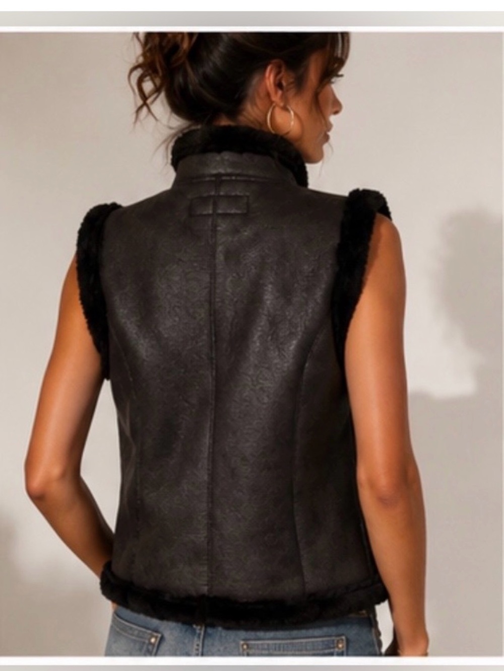 Jaclyn Smith Black Faux Shearling-Trim Vest - Picture 2 of 13